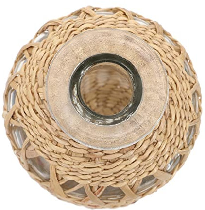 Holibanna Handmade Decorative Woven Aroma Bottle Glass Vase Small Diameter for Home Dining Table Unique Japanese Style Centerpiece