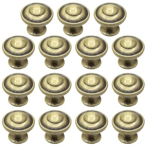 HLXDECO 15 Pcs Antique Dresser Knobs Cabinet Pulls Drawer Pull, 30mm Retro Bronze Metal Knob Closet Door Handle for Bar Bathroom Closet Cupboards Wardrobes Furniture Hardware Handle