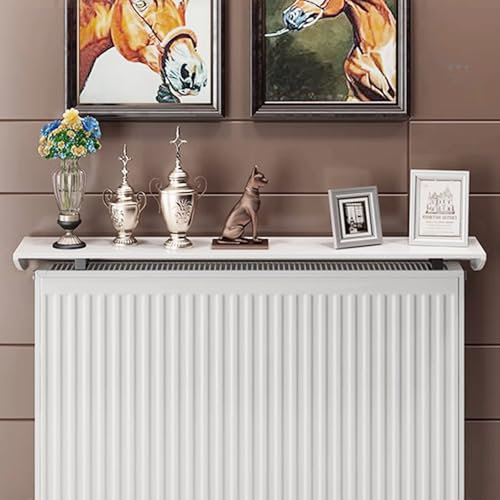 Radiator Shelf Etagere, No Drill Aluminium Cover, Floating White Radiator Table for Storage & Decoration, Max Load 28kg, W 15cm/6in; L 130cm/51.2in