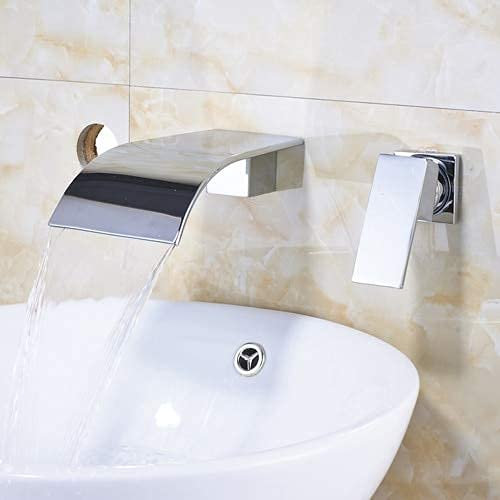 Küchenspülenarmaturen Zwei Löcher Wandmontierter Wasserfall-Waschtischhahn Wasserhahn Chrom Weit verbreitete Badezimmer-Heiß- und Kaltmischbatterien B