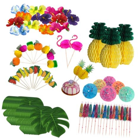 Supvox 99 Stück 1 Satz Party-Wabenkugeln Tiki-Party-Dekorationen Partydekorationen Ananas Luau Party Decorations Hawaiian Gathering Decorations Monstera hawaiianische Topper Bambus