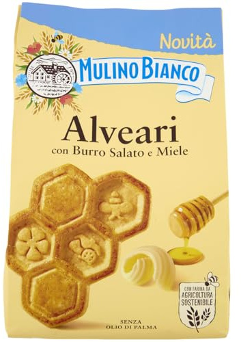 Mulino Bianco Galletas Frollini colmenas con mantequilla salada y miel, galletas para desayuno, sin aceite de palma, 300 g