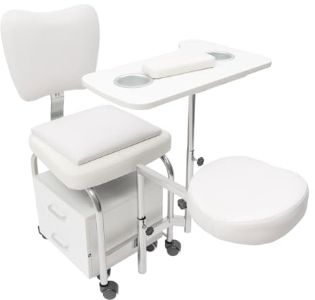 Tavolo per manicure regolabile in altezza, mobile per unghie, con 2 cassetti, lavavetri e 8 rotoli, per la casa, lo studio delle unghie, colore bianco