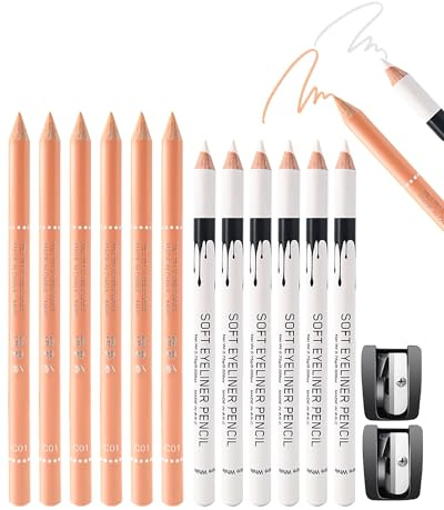 Set di 12 matite da barbiere per la lineup, colore bianco nudo della pelle, penna magica per barba, matite per attaccatura dei capelli, set con 2 temperamatite, matita per contorno dei capelli e penna