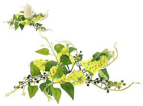Kerzenring aus Künstlichen Blumen für Tischdeko Erntedankfest | Gelb, Kunststoff und Gewebe, Passend für Familienfeste, Hochzeiten, Tür und Wand
