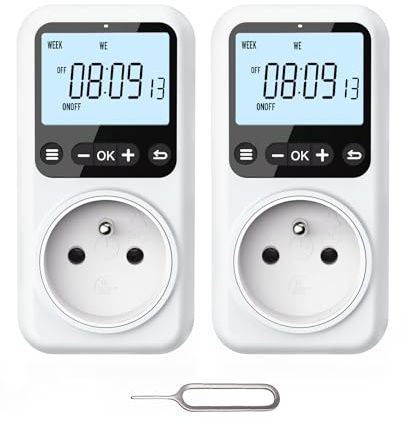 Voniobuy Programmateur Prise Électrique Digital, 18 Programmes à la Seconde, Écran LCD Rétroéclairé, Prise Programmable 16A 3680W pour Chauffe Eau Électrique, Sécurité et Antifuite (2)