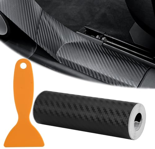 Carbon Folie Auto, 10 X 300 cm Carbon Folie Selbstklebend | Wasserfest Lackschutzfolie mit Kunststoffschaber, Einstiegsschutz für Autos, Meisten Fahrzeuge Wie Suvs und Limousinen