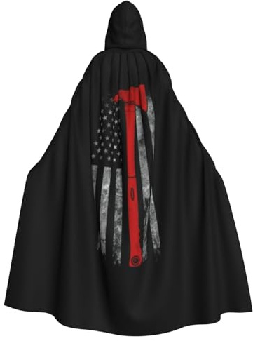 Capa unisex ligera y transpirable con diseño de bandera de hacha de bombero, con capucha de longitud completa, para Halloween, cosplay, de longitud completa