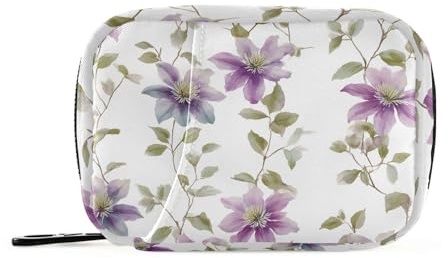Clematis Purple Floral Weekly Medicine Pill Organizer Travel Pill Case Box Holder Container Small for Vitamin Supplement