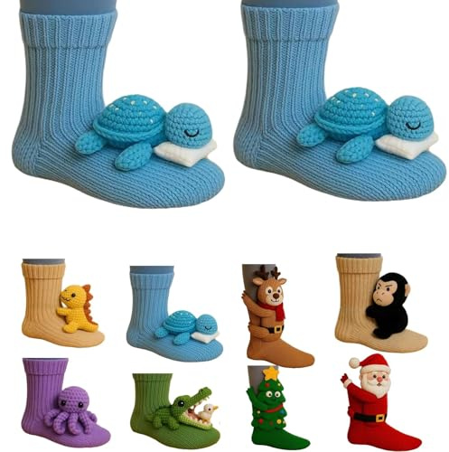Djurstrumpor kvinnor tonårsflicka gåvor varma och mjuka nyhet 3D-stickade roliga sengångare djur kramstrumpor söt sengångare, kanin, panda, axolotl och fler djurdesigner för män och kvinnor