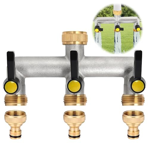 Mineup Distributeur d'eau 3 Voies en Laiton,Robinet Triple Sortie 3/4,Robinet Distributeur 3 Voies,pour Régler et Arrêter Le Débit d'eau,Raccord Tuyau D'arrosage,Distributeu Eau,Jardin