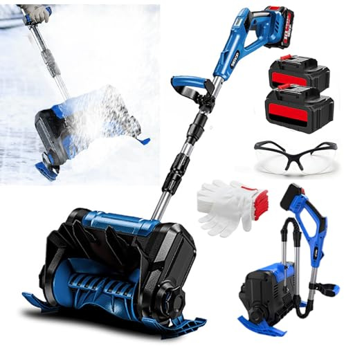 Pelle à Neige sans Fil 1000 W, Machine De Déneigement Doublement Pliable avec 1/2 Batterie De 3000 Mah, Largeur De Déneigement De 30 Cm, Dispersion Réglable à 45°, Souffleuse à Neige Blue 2 Batteries