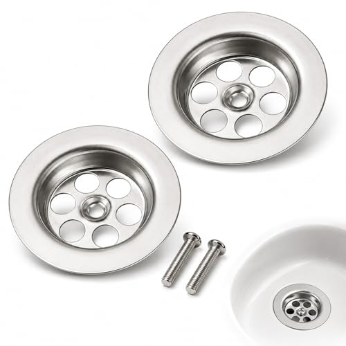 Mistillion 2 Pack 70mm Old Style Sink Strainer, Centre Pin Screw In Waste Basket Replacement, Leak Proof Poly Plug Strainer for Kitchen Bathroom Basin Drains