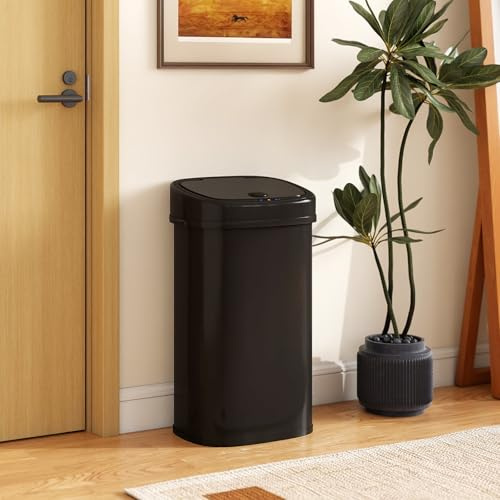 RELAX4LIFE Pattumiera Differenziata in Acciaio Inox Antimpronta con Sensore a Infrarossi, 2 Scomparti, Coperchio Automatico, Interno, Cucina,Bagno (58L)