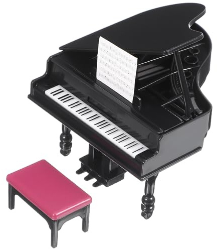 BCOATH Mini Piano Miniature Vintage Chaise Accessoire Décoratif pour Maison de Poupée Modèle Réduit Réaliste en Matériau Solide Meubles Miniatures pour Scène de Jeu et Collection