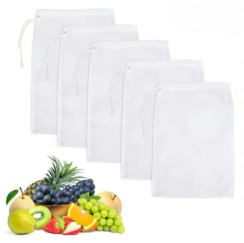 KNUIUYY 5 Pièces Sac à Lait de Noix,5 tailles Sacs à Fromage en Nylon, Filtre Lait Végétal Reutilisable, pour Jus de Légumes et Fruits, Café, Thé, Fromage, Lait Avoine et Lait Vegetal
