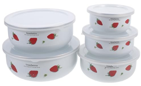 SUPVOX Set 5 Ciotole Smaltate Profonde con Coperchio, Contenitori per Alimenti per Insalata e Zuppa, Ciotole per Mescolare e Conservare Freschezza in Casa, Adatte a Pasta, Noodles e Riso
