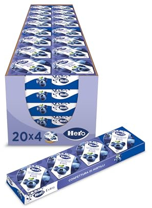 Hero Poker Confettura di Mirtilli Monodose, 20 Conf. 4x25g | Marmellata extra mirtilli, frutta alta qualità, senza conservanti, senza coloranti, 4 monodosi da 25g, colazione hotel B&B
