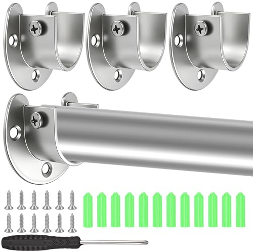 4 Piezas Soporte Barra Armario en Forma de U 25mm, Acero Inoxidable con Tornillos, para Tubo Redondo Ropa Armario