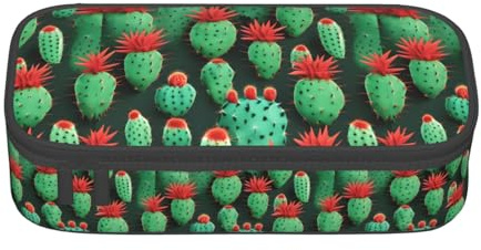 bmnaswt Molti piccoli cactus stampa artistica grande capacità astuccio a strati, borsa portaoggetti con cerniera con tasca in rete e scomparti per penne