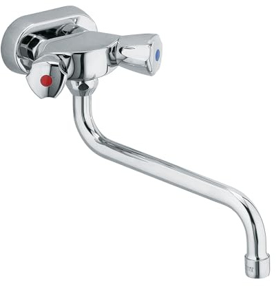 KLUDI Spültisch-Wandarmatur, zur Wandmontage mit Terralux-Griffen, Stichmaß 45 mm, verchromt, 314530515