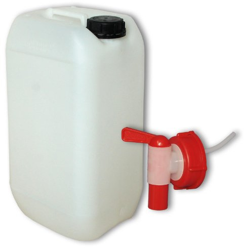15 Liter Kanister Neu mit Sicherheitsverschluss + 1 AFT Hahn (DIN 61) | Lebensmittelecht | Tragbar Stapelbar und Stabil | Extrem Robust und Langlebig | Indoor und Outdoor | BPA Frei | Made in DE