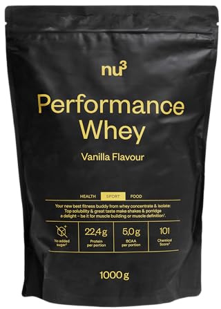 nu3 Whey protéines performance - 1kg vanille - Shake pour prise de masse musculaire rapide à préparer - Excellente solution sport et délicieux goût vanille - Riche en protéines naturelles