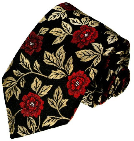 Lorenzo Cana - Marken Krawatte aus 100% Seide - Rot Gold Schwarz Rosen Blumen - 84244