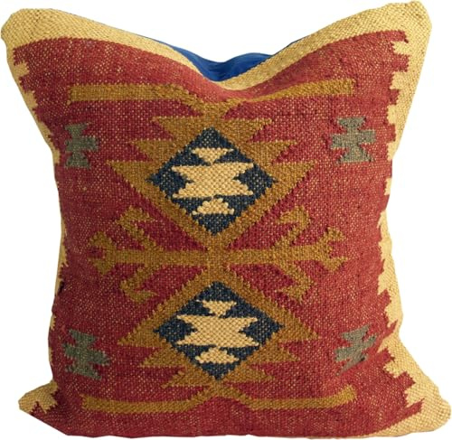 GURU SHOP Handgewebte Kelim Kissenhülle aus Jute und Baumwolle, 50 * 50 cm | Ethno-Stil, ideal für Sofa und Bett, handgefertigt, Farben und Muster variieren