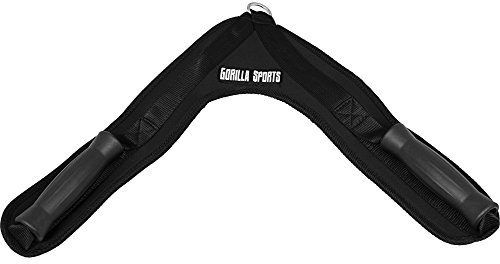 GORILLA SPORTS® Crunch Strap 40 cm mit Stahlring, bis 100 kg | Gepolsterter Bauch- und Schultergurt aus Nylon und Neopren mit 14-cm-Griffen für Kabelzug, Latzug und Bauchtraining