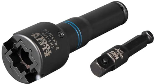 Klein Tools NRHD4 Schlag-Steckschlüsselsatz, 4-in-1 SAE Steckschlüssel, 4-Punkt-Stecknüsse: 3/4, 13/16, 1, 1-1/8 Zoll Stecknüsse und 7/16 Zoll Sechskant-Adapter