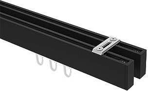 INTERDECO Innenlauf-Gardinenstange eckig 14 x 35 mm 2-läufig, kantige Innenlaufstange aus Metall, Schwarz, zur Deckenmontage, Typ 10212817, 160 cm