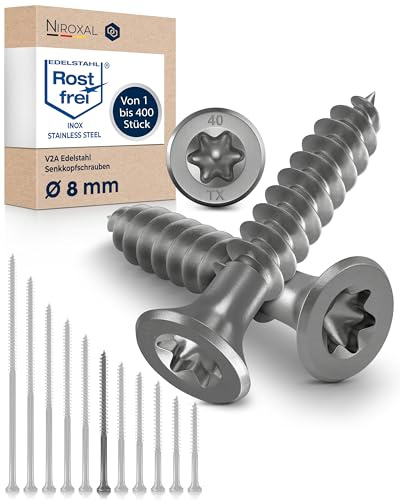 Edelstahl Holzschrauben V2A A2 Senkkopf Torx TX40 – Teilgewinde – 8x120 mm – 25 Stück – Universalschrauben Holz
