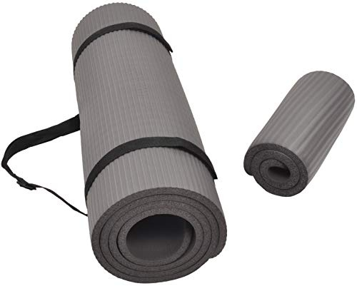 Fitvids All Purpose 1/2-Inch Extra Thick High Density Anti-Tear Exercise Yoga Mat and Knee Pad with Carrying Strap, Gray