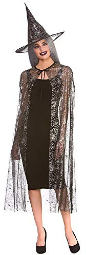 Unbekannt Adult Ladies Shimmering Spinnennetz Hexe Cape & Hat