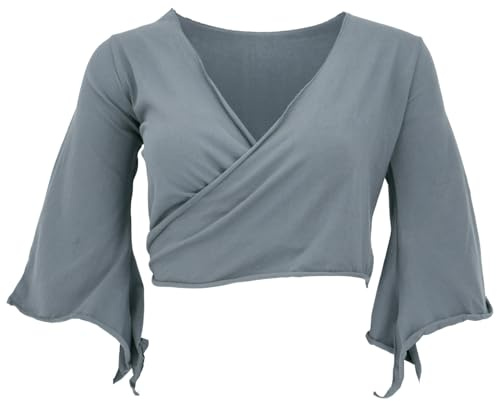 GURU SHOP Elfen Top, Top Goa-chic, Wickeltop - Taubengrau, Damen, Size:M