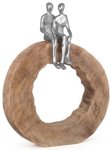 Moritz Skulptur Be Together 39 cm Silber – Mangoholz Paar Figur | Handgefertigt aus Massivholz und Aluminium, Unikat mit lebendiger Maserung, Symbol für Liebe und Nähe, Geschenk zur Hochzeit