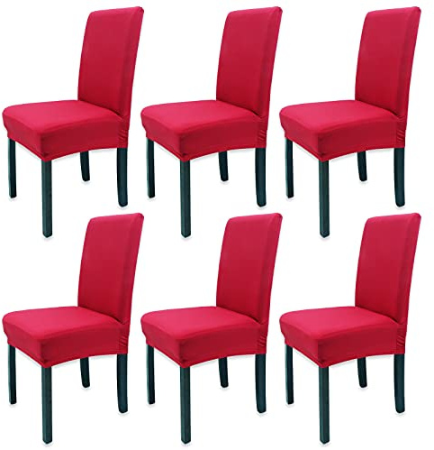 Leeyunbee 6 Pezzi Coprisedie con Schienale, Lavabile Estraibile Moderno Coprisedia Elastica, Facile da Pulire e Resistente, Fodere per sedie per Cucina Sala da Pranzo Cerimonia Wedding(Rosso)