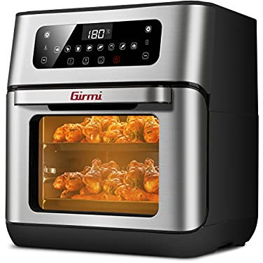 Girmi FG96 Forno Air Fryer Genio, 1500W, 11 Litri, 9 Programmi, Girarrosto, Cestello per Patatine, Spiedini, Ricettario, Acciaio INOX