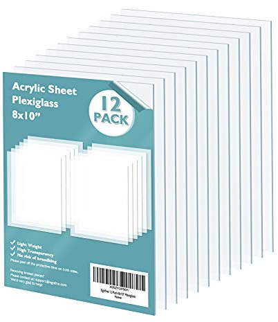 Egofine Plexiglass Sheets Acrylic Sheets 12 Pack of 8x10’’ 0.04 Thick Clear Plastic Cast Transparent Plexi Glass for Crafting Projects, Replacement Picture Frame Glass, DIY Display, Easy to Cut