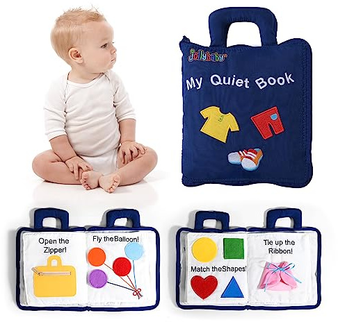 Jollybaby Soft Cloth Busy Bags Board Book for kid, Preschool Montessori Sensory Activity Book for Kids, Quiet Book Gift for 6+ boy and girl(Blue)