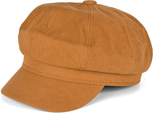 styleBREAKER Damen Ballonmütze aus weichem Stoff, Schirmmütze Vintage Style, Bakerboy Schiebermütze, Newsboy Cap 04023086, Farbe:Cognac