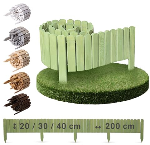 BOOGARDI Rabattkant – 18 mönster – grön 30 cm hög x 200 cm lång – rabattkant, gräskant, staket, rabattinfattning, rullstaket, staket, inramning trä