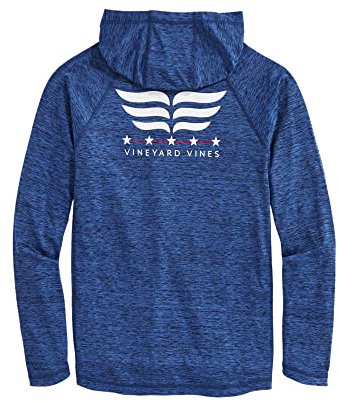 vineyard vines Men's Americana Whale Tale Long-Sleeve Harbor Performance Hoodie Tee, Vineyard Navy Heather, XS