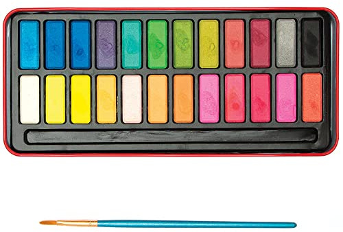 Baker Ross FC844 Watercolour Paint Tin - 24 Colour Palette, Paint Set, Kids Paint, Arts and Crafts for Kids