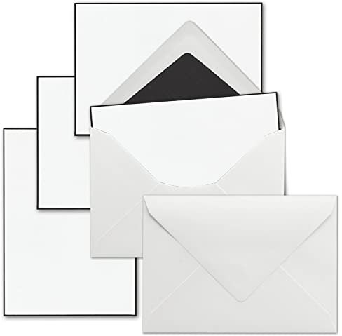 25x Trauerkarten Sets - DIN A6 Einzelkarten mit weißen Umschlägen DIN C6, schwarz gefüttert - Kondolenzkarten mit handgemachtem schwarzen Rand