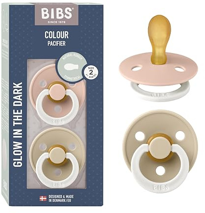 BIBS Colour Symmetrical Glow Napp 2-pack, BPA-fri, Symmetrisk sugdel. Naturgummilatex, Tillverkad i Danmark. Storlek 2 (2-pack), Blush Glow/Vanilla Glow