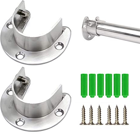 Staffa per Asta Flangia da 2 Pezzi, Presa per Asta per Guardaroba in Acciaio Inossidabile, Staffa per Tubo Tondo a Forma di U, per Armadio da 25 mm, Guardaroba, Supporto per Asta per Tende