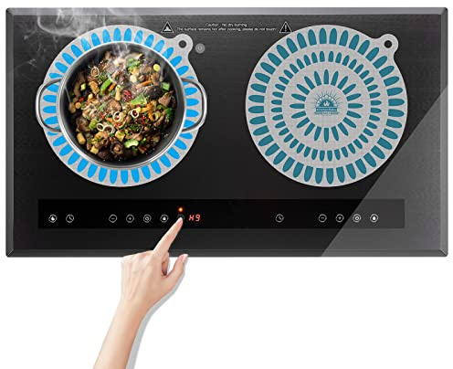 KitchenRaku 2PCS Temp-Changing Induction Cooktop Protector Mat, 24cm | 104℉ Temp Alert, 450℉ Heat Resistant, Protects Hob from Scratches & Stains, Silicone Air Fryer Liners, Reusable & Non-Slip