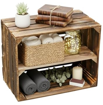 Teramico Holzkisten geflammt 50x40x30cm (1 x Boden Lang) | Geflammte Vintage Weinkisten im Set als Regal oder zur Aufbewahrung nutzen. Perfekt für stilvolle Dekoration im Wohnzimmer.